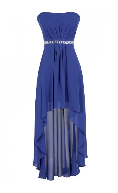 Crystal Clear Chiffon High Low Dress in Royal Blue